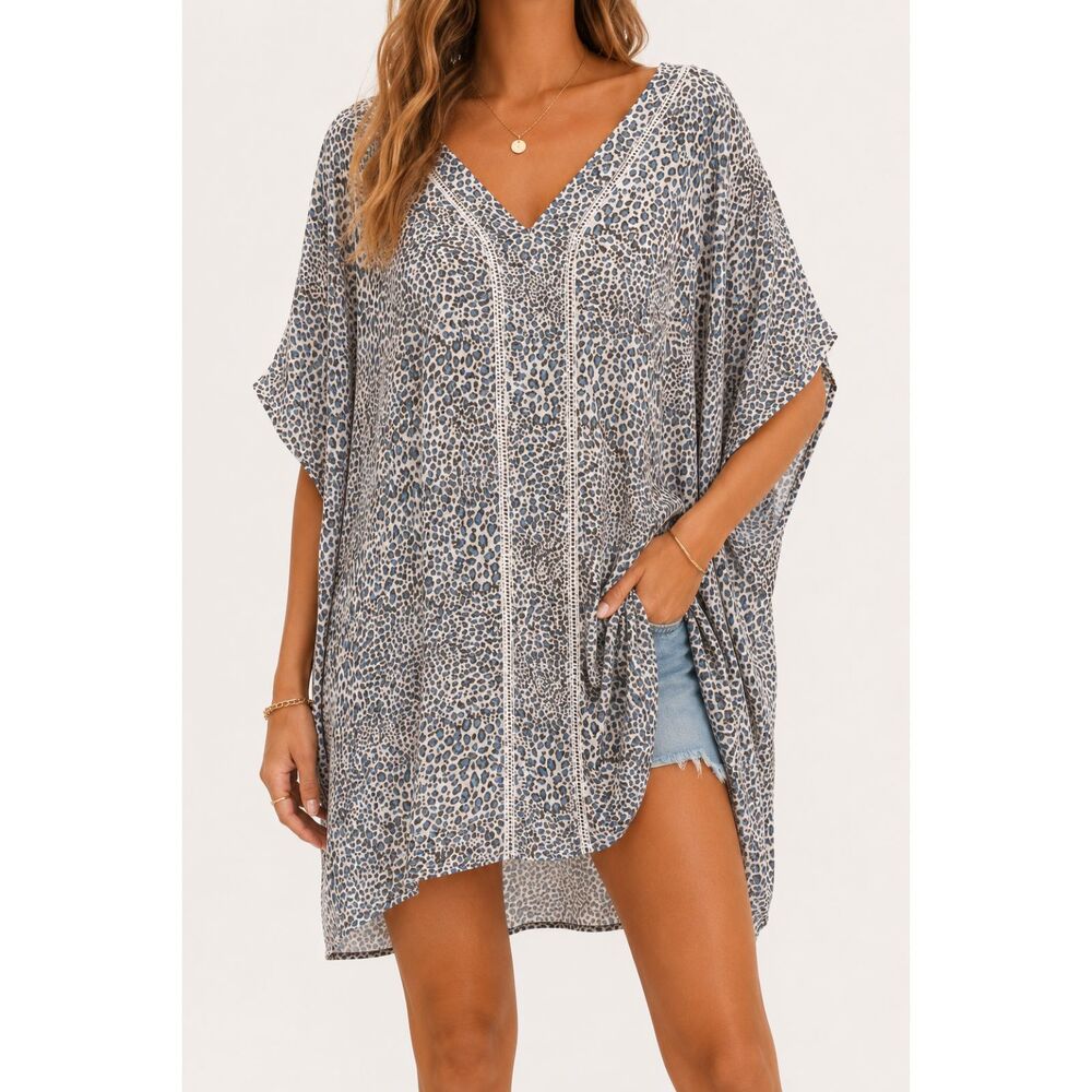NWT Raisins Curve 2X Animal Print Caftan Tunic Cover Up Boho Beach Plus Size